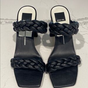Dolce Vita Black Braided Sandals with Block Heel